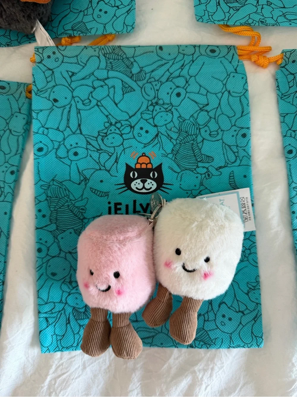 Jellycat Pink & White Plush Duo Keychain Set